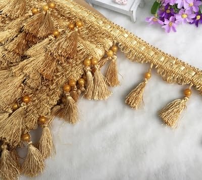 1 szt. 12 jardów koralikowej frędzli do zawieszania – trwała taśma do samodzielnego wykonania zasłon do szycia, odzieży i dekoracji wnętrz(Gold)