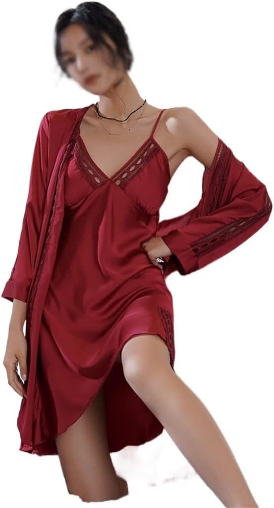 Ice silk pajamas female thin sexy lace sling chest mat spring autumn home clothes