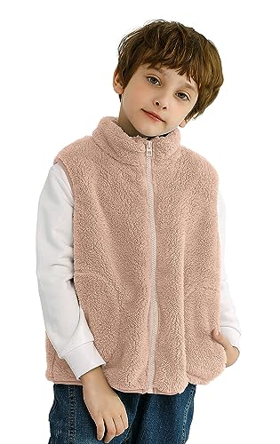 Image of Girls Boys Zippered Vest Warm Soft Fleece Outerwear Jacket with Pockets 3-12 Years