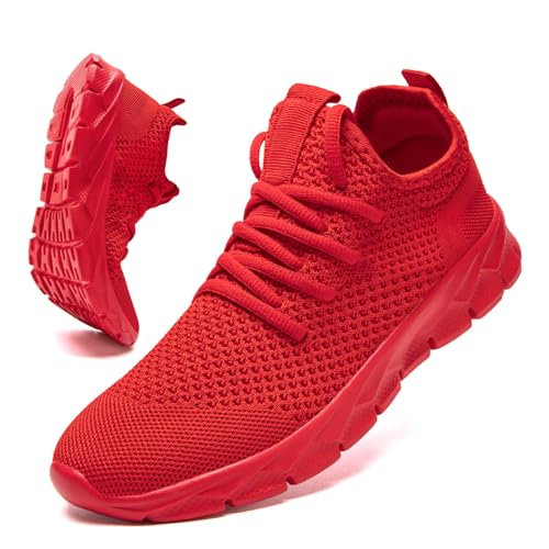 Image of Men Running Shoes Tennis Walking Gym Slip On Athletic Fashion Sneakers Lightweight Breathable Sport Shoe Red Size 7