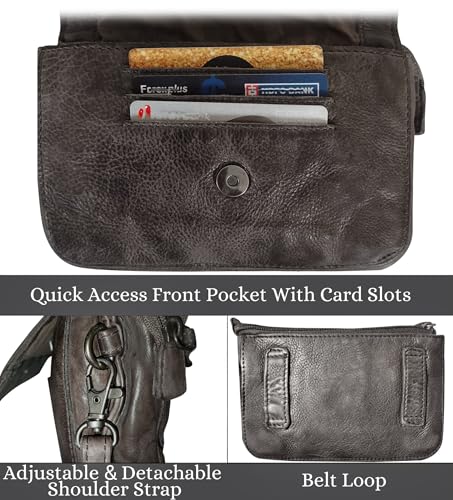 Image of Rustic Town Leather Wallet for Women - Washed Leather Crossbody Bag - Credit Card Holder Travel Shoulder Purse Waist Bag for Ladies