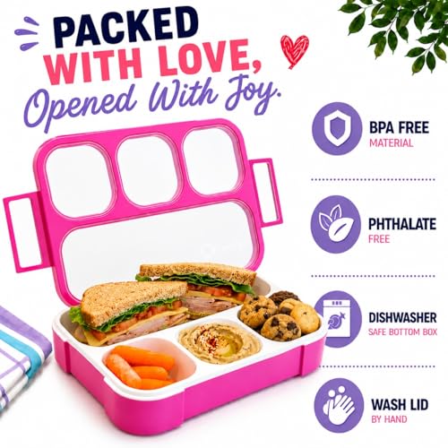 Image of kinsho Bento Box Lunch Boxes for Kids Adults with Utensils, Pink & Purple