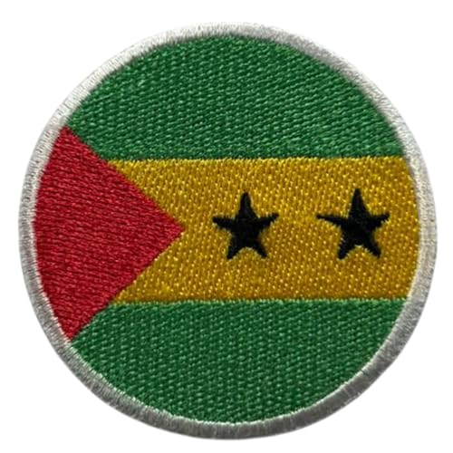 Sao Tome Flagge Patch R& - 6cm Besticktes Bügelbild Aufbügler Aufnähen - Taktisches Militär Emblem für Jacken, Rucksäcke, Hüte, Westen und Kleidung - Kreisförmige Nationalflagge Patch