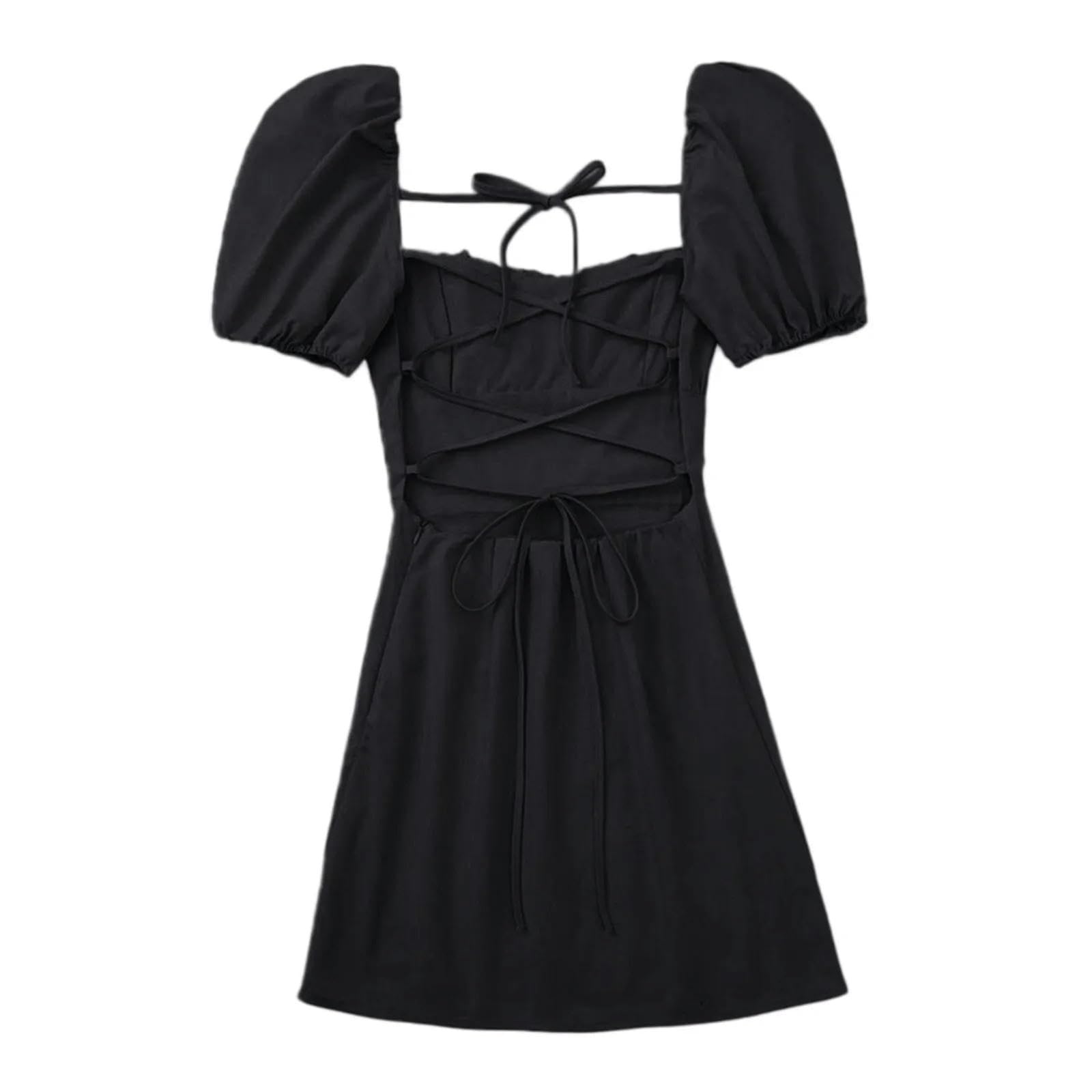 Vestidos de Mujer Manga de Cuello Cuadrado Moda de Verano Vestido Plisado Encogido en el Pecho sin Tirantes