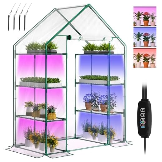 SUNYRISY Gewächshaus Klein mit Grow Lampe, Premium 4 Etagen Doppelt Tomatengewächshaus Foliengewächshaus mit LED Pflanzenlampe, Pflanzen überwinterungszelt Greenhouse für Balkon, Garten