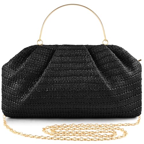 Image of ERKOON Clutch Purse for Women Elegant Pleated Evening Bag Crossbody Shoulder Handbag Envelope Bag with 2 Detachable Chain