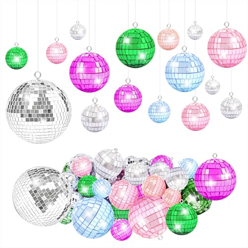 Boule à Facette Kit 39 Pièces Mini Décor Boules Disco Brillant Disco Ball et Crochet de Suspension pour la Décor de Mariage, Fête à la Maison, Fête d'anniversaire, Décoration de Noël, 4 Taille
