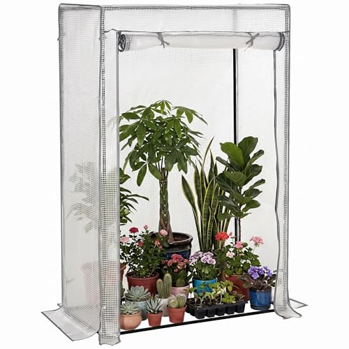 Outsunny Serre de Jardin, Serre de Balcon, bâche renforcée PE, châssis en Acier, Porte zippée Enroulable, pour légumes Plantes Fleurs en Toutes Saisons...