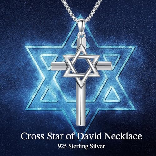 Star of David Necklace 925 Sterling Silver Jewish Necklace Star Crucifix Cross Pendant Judeo Christian Religious Jewelry Gifts for Men Women2