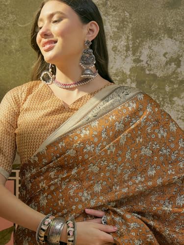 Image of SIRIL Women's Cotton Printed Saree With Unstitched Blouse Piece