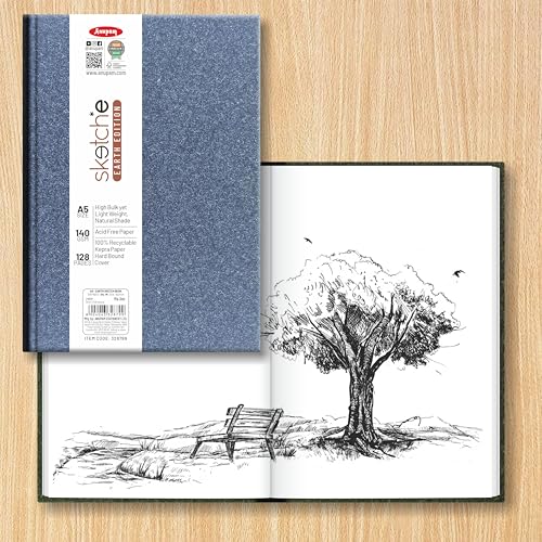 Image of Anupam Earth Sketche Drawing Book A5 | 100% Recycled Hardbound Cove Book | 140 GSM | Acid Free 65 Sheets / 128 Pages | Drawing Sketchbook for Artists and Students | for Dry Techniques