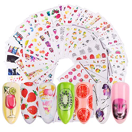 Nail Art Stickers Decals Decorations Accessories 40 Sheets Various Fruits Design Water Transfer Design Stickers for Woman Kids Girls Decals