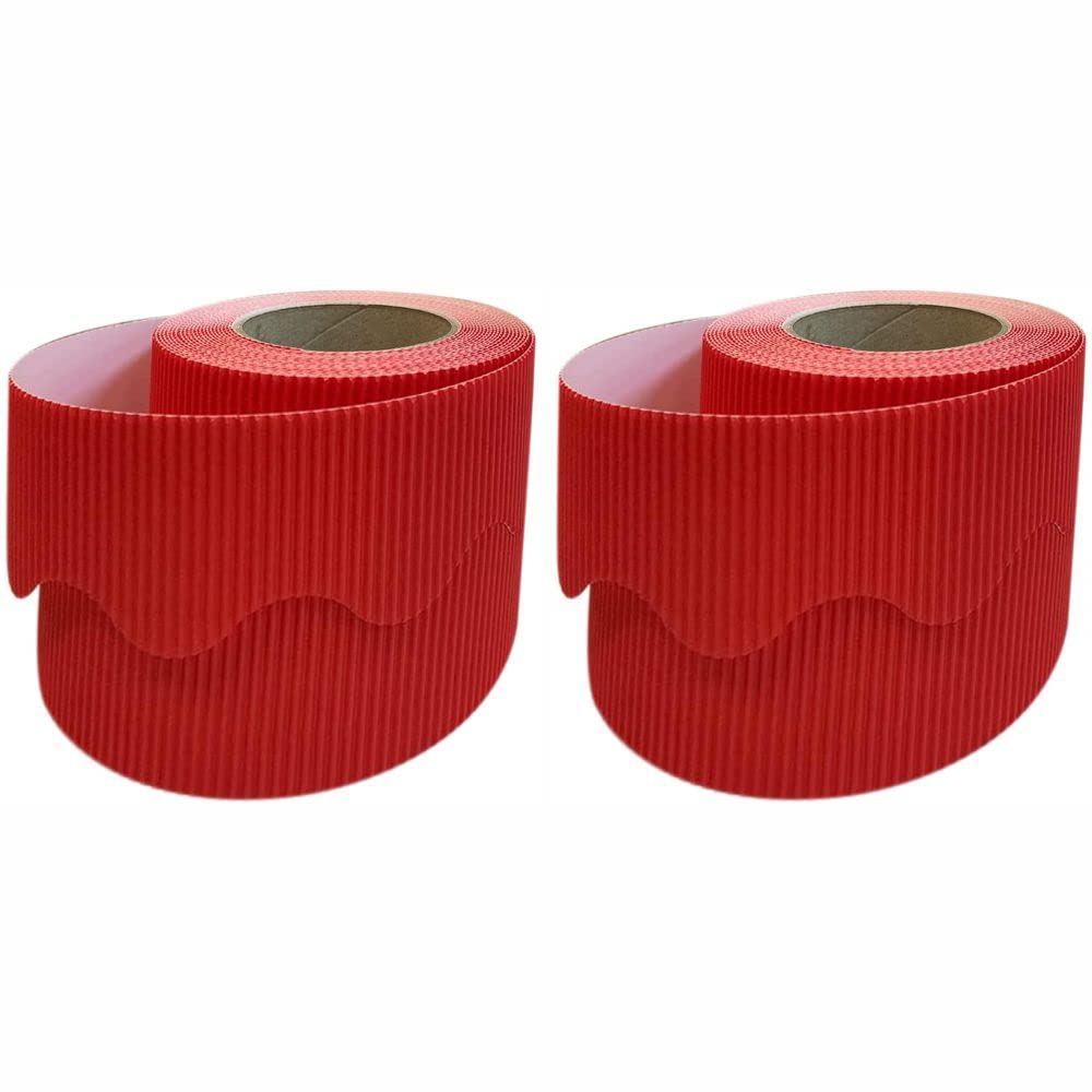 3 Ace Crafts (Pack of 2) Corrugated Display Borders Roll (Scarlet) Size 57mm x 15m - School Classroom Decoration, Bulletin Boards & Crown Making Crafts, Scalloped Edge Border Rolls Fade Resistant