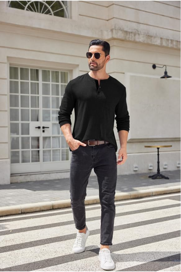 COOFANDY Men Long Sleeve Henley T-Shirs Casual Basic Lightweight Fashion Shirts Soild Tees with Pockets4
