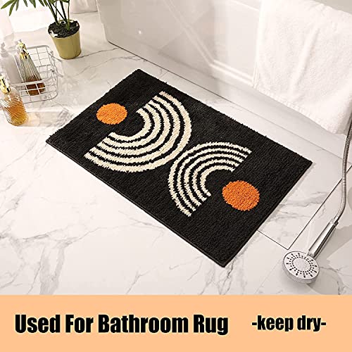 Jessmay Boho Bath Rugs Non-Slip Microfiber Abstract Bathroom Mat Cute Bath Rugs Black Washable For Tube/Washbasin/Toilet 16"X24" #TOP6