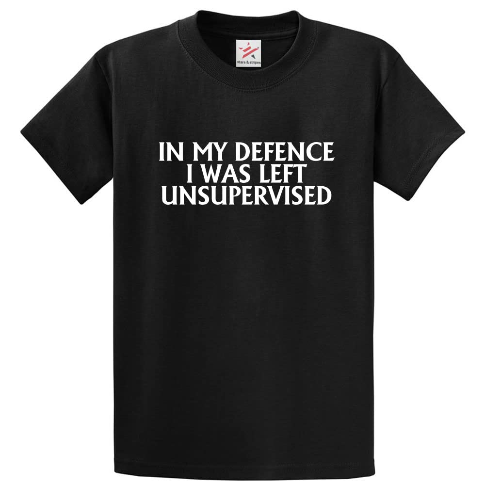Star And Stripes Men's Black Stars And Stripes In My Defence I Was Left Unsupervised Funny Classic Unisex Adults T-Shirt(Xxl, )