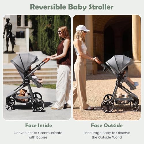 Image of INFANS 2 in 1 Baby Stroller, Foldable High Landscape Shock Absorption with Reversible Seat, Newborn Convertible Stroller Bassinet for Infant Aluminum Structure for Toddler Pushchair 0-36 Month