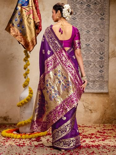 Image of SIRIL Women's Paithani jacquard Silk Saree |Chandrakor Paithani jacquard Saree With Unstitched Blouse Piece