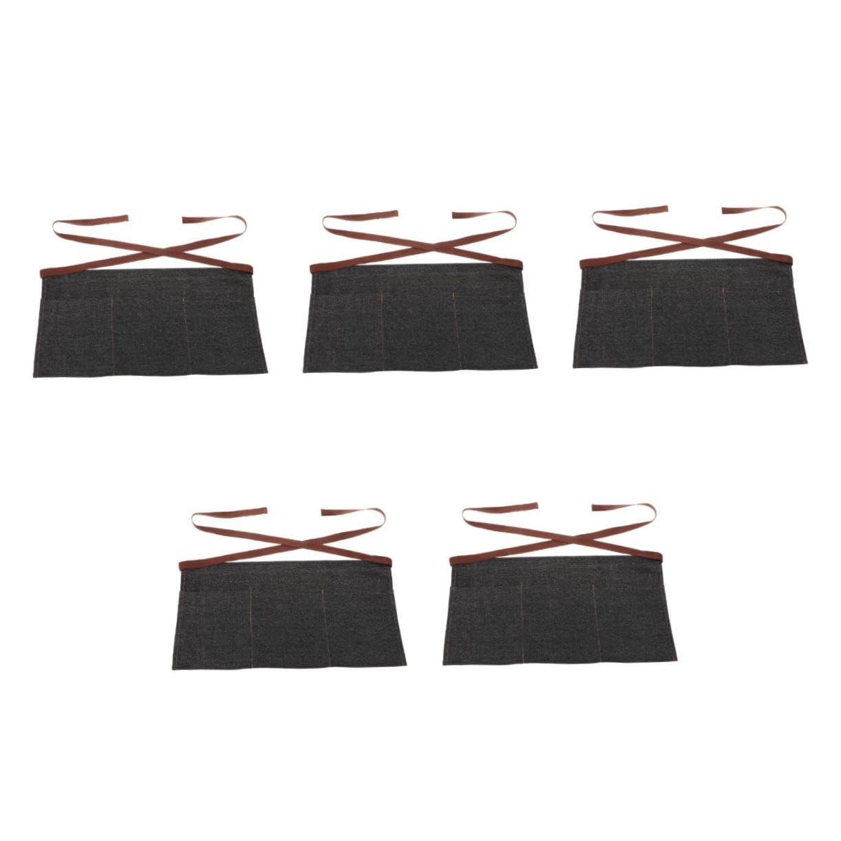 ULTECHNOVO 5 Piezas Delantal Corto de Mezclilla para Servir con y Cintura para Cocineros y Negro