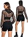 Womens Mesh Crop Top Hoodie Tops Fishnet Shirt for Festival Clubwear(Black,M)