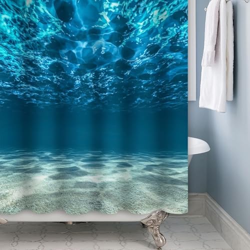 Xiaoterna Ocean Shower Curtain Blue Ocean Underwater Sea Shower Curtain Nature Undersea World Shower Curtain Deep Sea Bathroom Curtain Machine Washable Waterproof Fabric 200x180cm - Image 4