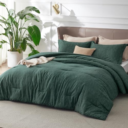 Image of Bedsure Full Comforter Set - Emerald Green Soft Bedding for All Seasons, Cationic Dyed Bed Set, 3 Pieces, 1 Full Size Comforter (82 inchx86 inch) and 2 Pillow Shams (20 inchx26 inch+2 inch)