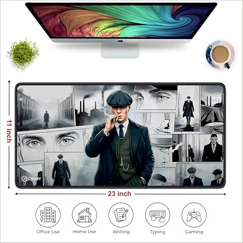Image of Vintage Gangster Gaming Mouse Pad, Large Desk Mat 58.5 x 28 cm, Extended Washable Mousepad, Desk Pad, 2mm Thick Non-Slip Rubber Base, Stitched Edges, Smooth Surface (Multicolour)
