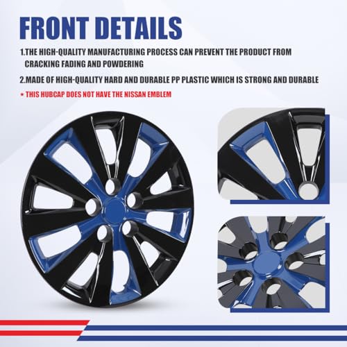 Image of Winjet 16 inch Set of 4 Steel Wheel Hubcaps for 2013-2019 Sentra & 2011-2017 Nissan Leaf Wheel Rims Cover,Snap On Installation PP Material (Black Lacquer & Blue Lacquer)