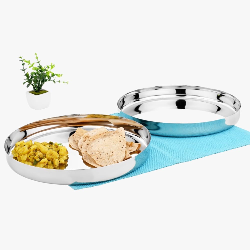 Vinod Stainless Steel Traditional Plate/Bhojan Thali/Khumcha Thali Set of 2, Size: 30 cm