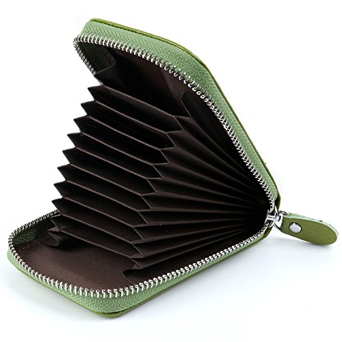 11 Colores Tarjeteros para Tarjetas de Credito Mujer Hombre, Carteras de Mujer Hombre con Cremallera Alrededor con el Bolsillo de la Moneda RFID Cuero (Verde)