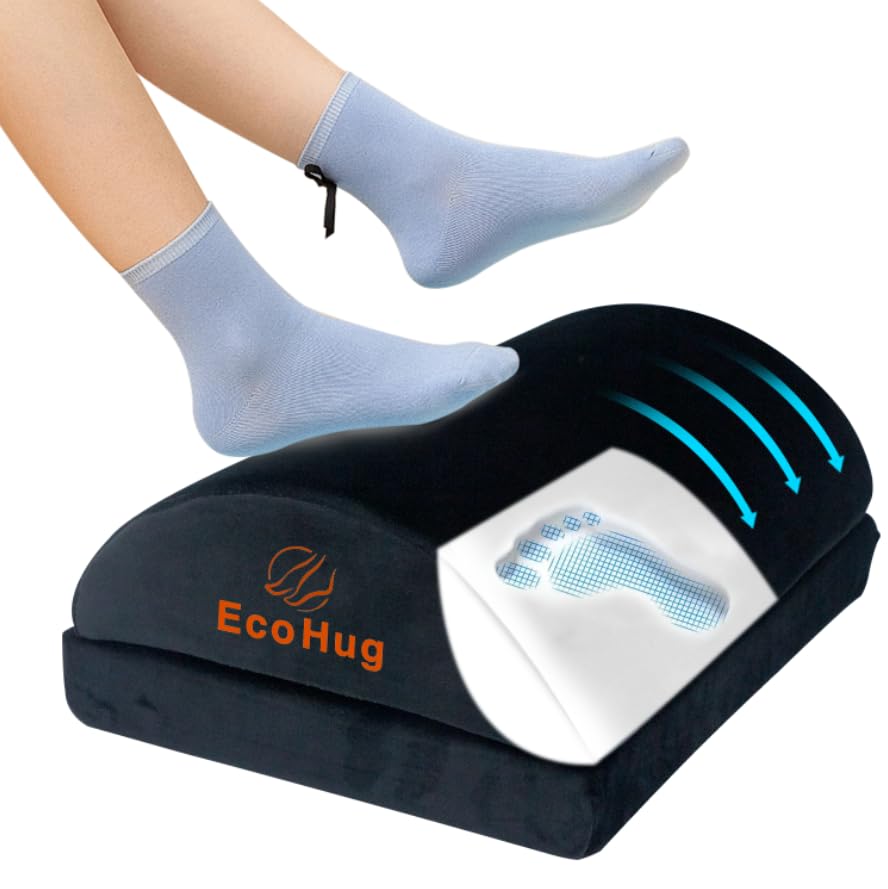 Foot Rest Under Desk at Work | Adjustable Height 16 cm Memory Foam | Foot Stool | Ergonomic Footrest for Back & Hip Pain Relief | for Office & Home | Gaming Desk Accessories | Non-Slip Bottom |EcoHug