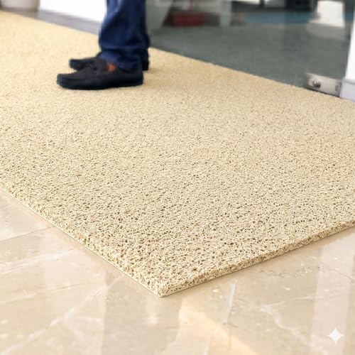 TIB Cushion Noodle Mat for Home Entrance | Heavy Duty Anti-Slip Washable PVC Floor Mat for Bathroom, Kitchen, Bedroom & Office | Water Absorbent Indoor Outdoor Door Mat,Beige,2x12 Feet