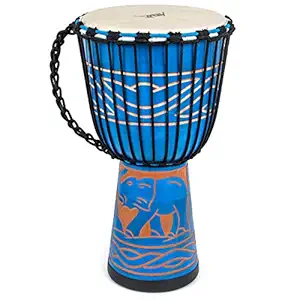 African Drum, Hand-Carved Bongo Congo Djembe Drum 9.5'' x 20'' Mahogany Goatskin Drumhead for Children Starter Beginners(Blue)
