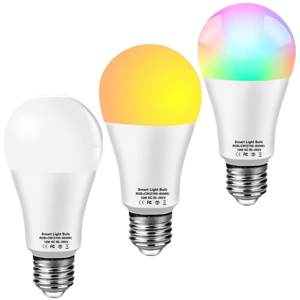 RZL Iluminación, Paquete de 10 bombillas LED inteligentes AC85-265V E27 10 W/12 W/15 W/18 W RGBCW Bombilla WIFI controlada por voz(12W)