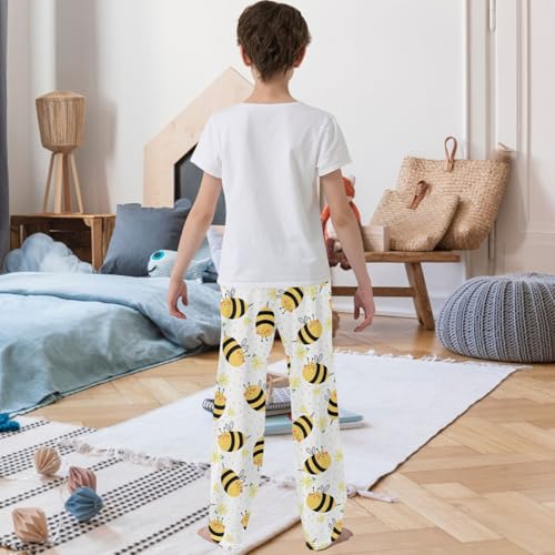 Boy's Pj Pants Bees Green Flowers Elements Lounge Bottoms Elastic Waist Kids Joggers with Pockets Size 6-143