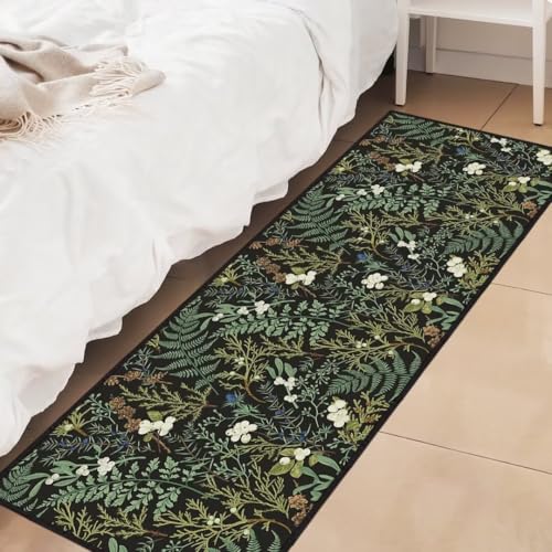 Tapete corredor negro y verde 60x180 cm con estampado botánico miniatura 4