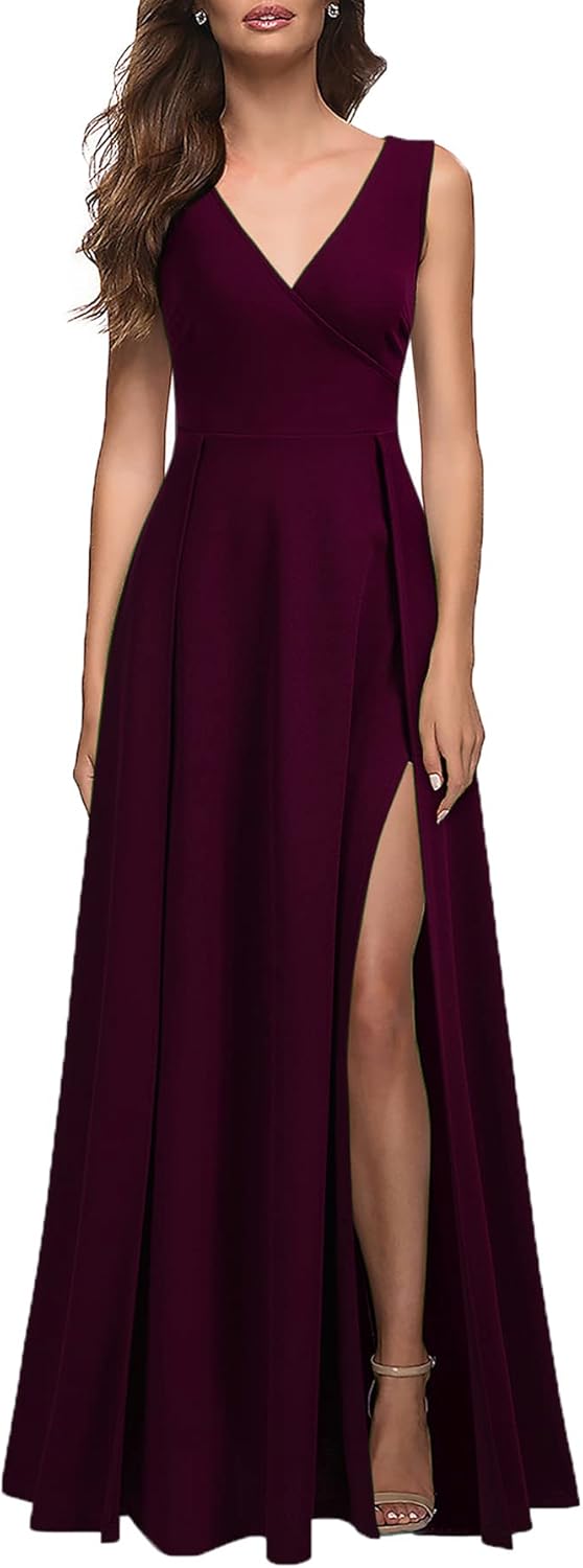 MUSHARE Women V Neck Split Formal Dress Cocktail Party