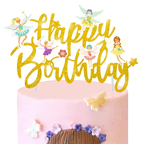 Gold Glitter Fairy Cake Toppers Fairy Birthday Cake Decorations Fairy Party Favors Fairy Garden Decoration For Fairy Birthday Party Baby Shower Supplies #TOP21