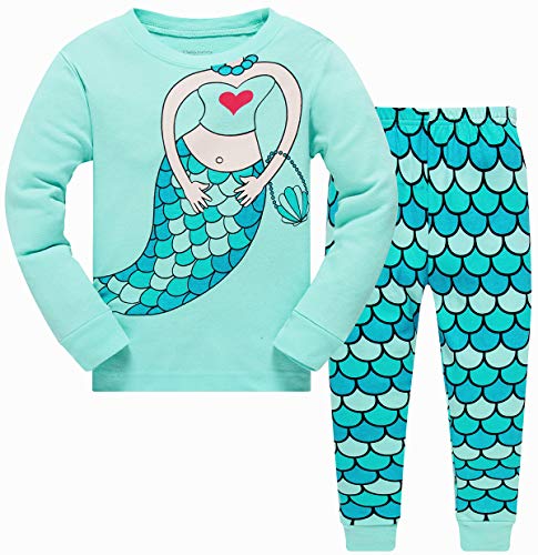 Conjunto de pijamas para bebés y niñas que brillan en la oscuridad, unicornio sirena, ropa de dormir de Navidad de manga larga PJS, 2 piezas para ropa de niño de 2 a 10 años