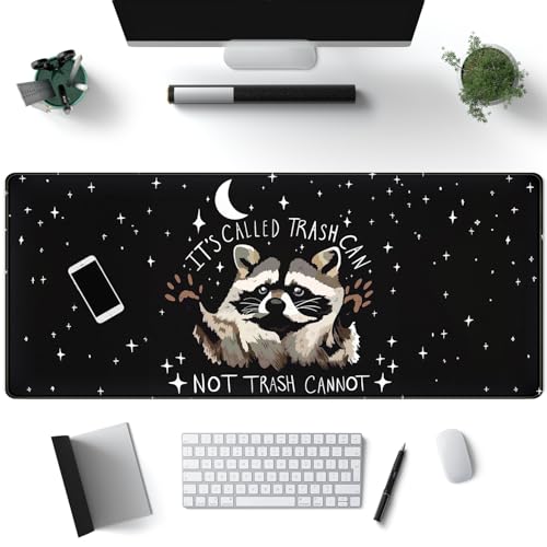 It's Trash Can Not Trash Cannot Desk Pad Cute Black Desk Mat Gaming Screaming Possum Mouse Pad Black Desk Matt for Desktop Keyboard Mouse Desk Mat with Stitched Edges Rubber Computer pad 31.5x11.8in