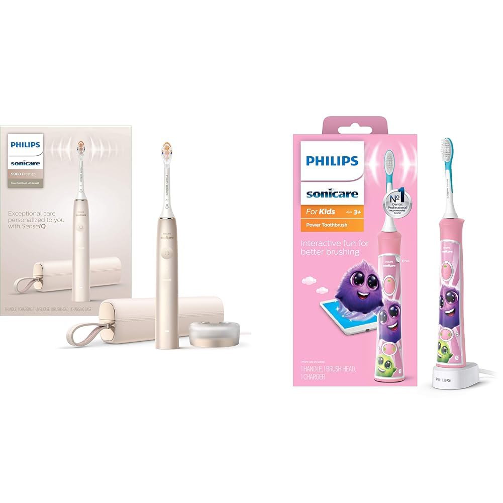 Philips Sonicare 9900 Prestige Rechargeable Electric Power Toothbrush with SenseIQ Champagne HX9990 11 for Kids 3 Bluetooth Connected