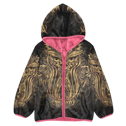 Abrigo de forro polar para niñas, estampado de búho, étnico, bohemio, con cremallera, para niños, chaqueta con capucha para niños, chaqueta con capucha retro pájaro 3-10T, multicolor, 7-8 años