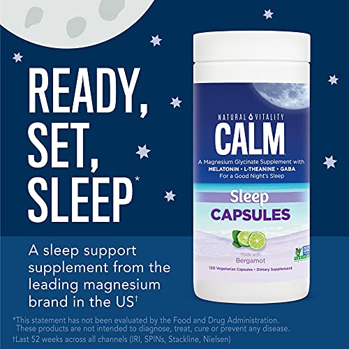 Natural Vitality Calm Sleep Capsules, Magnesium Glycinate, L,Theanine, Gaba, Melatonin, Sleep Support, Gluten Free, Non-Gmo, 120 Capsules #TOP2