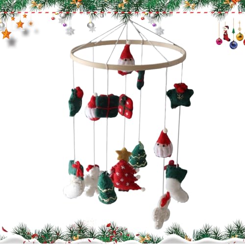 保育園用モバイル - クリスマスベビーベッド装飾ペンダントおもちゃ |木製フェルトハンギングモバイル、赤ちゃん、男の子、女の子、寝室、リビングルーム、旅行キャンプの装飾、ベビーベッドや屋内用のお祝いの飾り