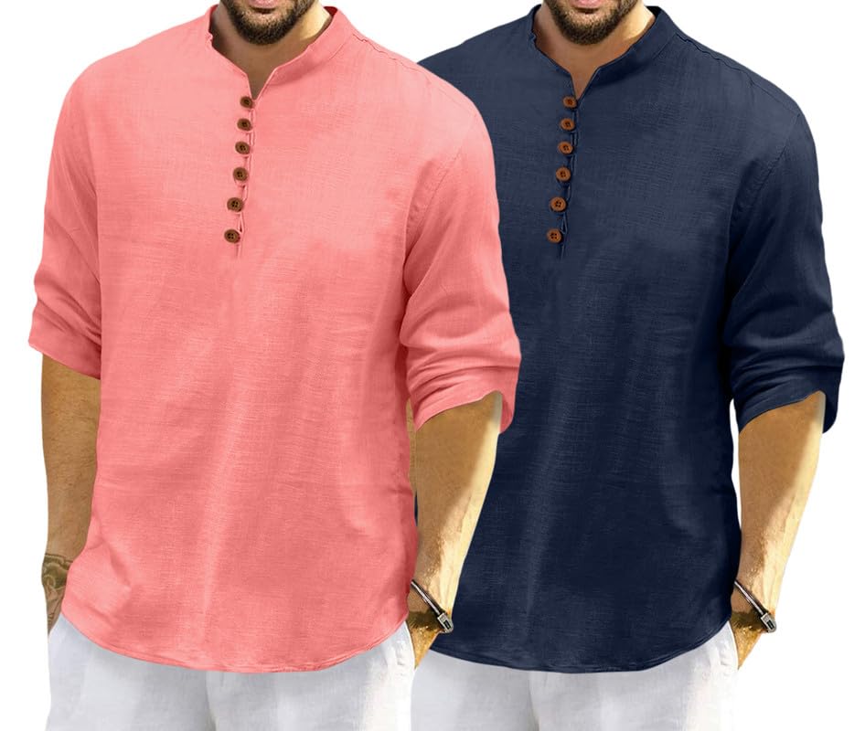 Image of ROYALSCOUT Men's Cotton Polyester Blend Solid Regular Fit Full Sleeve Short Kurta | Ethnic, Lightweight Summer Kurta for Daily & Occasion Use