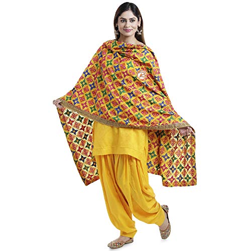 Phulkari Suit with Dupatta by Silk Route/Jam Silk Fabric/Unstitched/Embroidered in Star Design