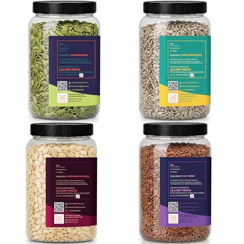 Image of LILA DRY FRUITS Seeds Combo Pack Pumpkin Sunflower Watermelon Flax Seed 100 g x 4 | Mixed Raw Seeds Pack for Healthy Snacking, Smoothies, Salads & Daily Nutrition Perfect for Gifting