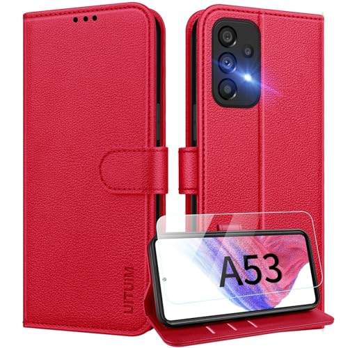 UITUIM Coque pour Samsung Galaxy A53 5G Coque Etui Portefeuille Cuir avec Verre Trempé Protection Écran Porte Carte Rabat Clapet Flip Case Étui Cover Housse...