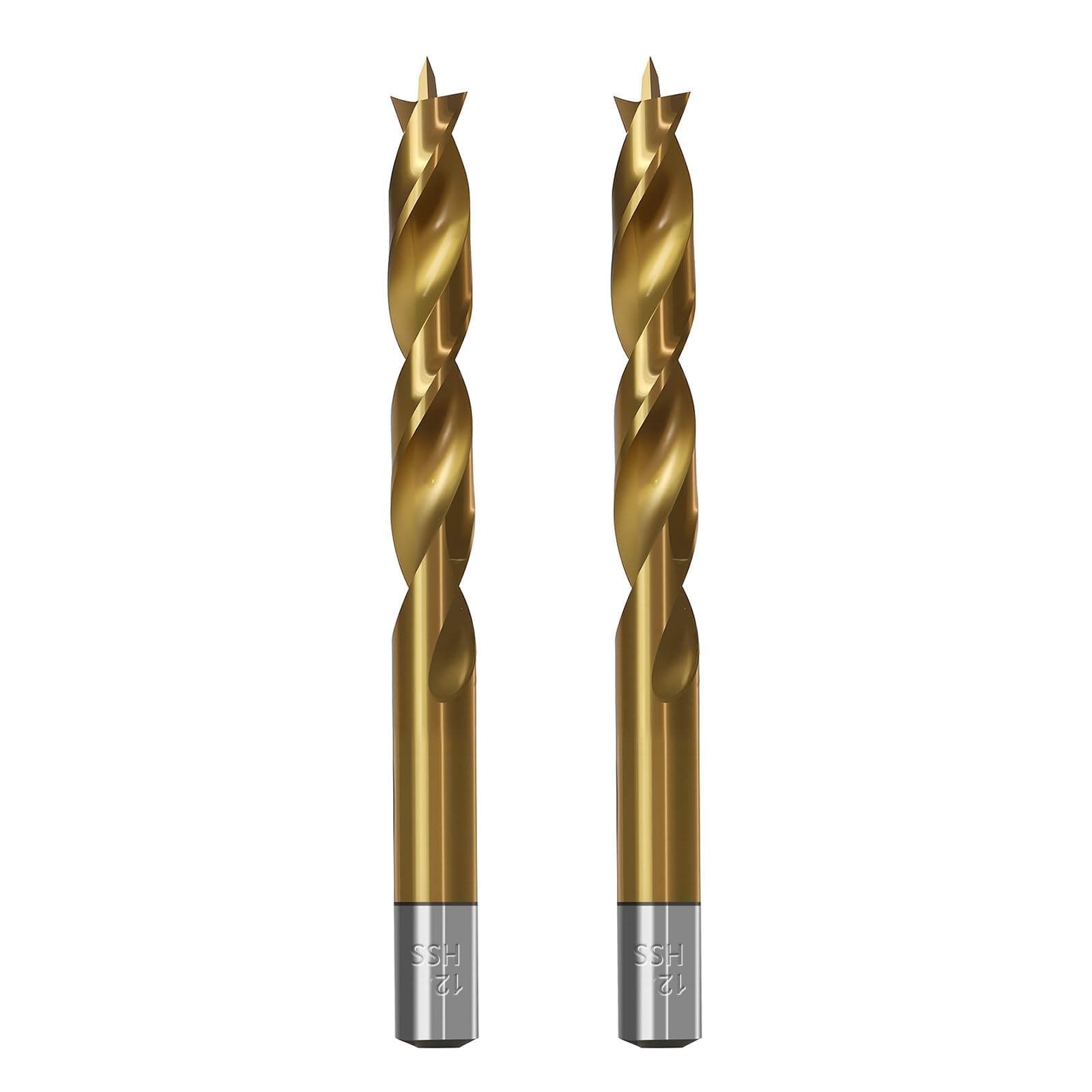 Brad Point Wood Drill Bits for Woodworking, 12mm (15/32") Brad Point Drill, High Speed Steel Metric Brad Point Drill Bits with Double Flutes Design for Soft & Hard Woods MDF Acrylic, 2 Pcs