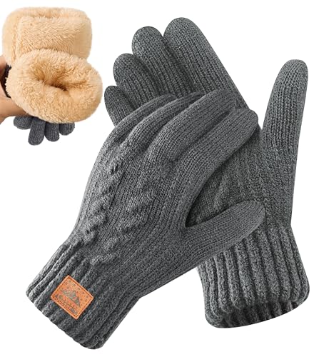 Bobelle Wear Herren Winterhandschuhe mit Fleecefutter, Wollhandschuhe Touchscreen Warme Strickhandschuhe Thermohandschuhe Outdoor Winter Geschenke für Herren und Damen...